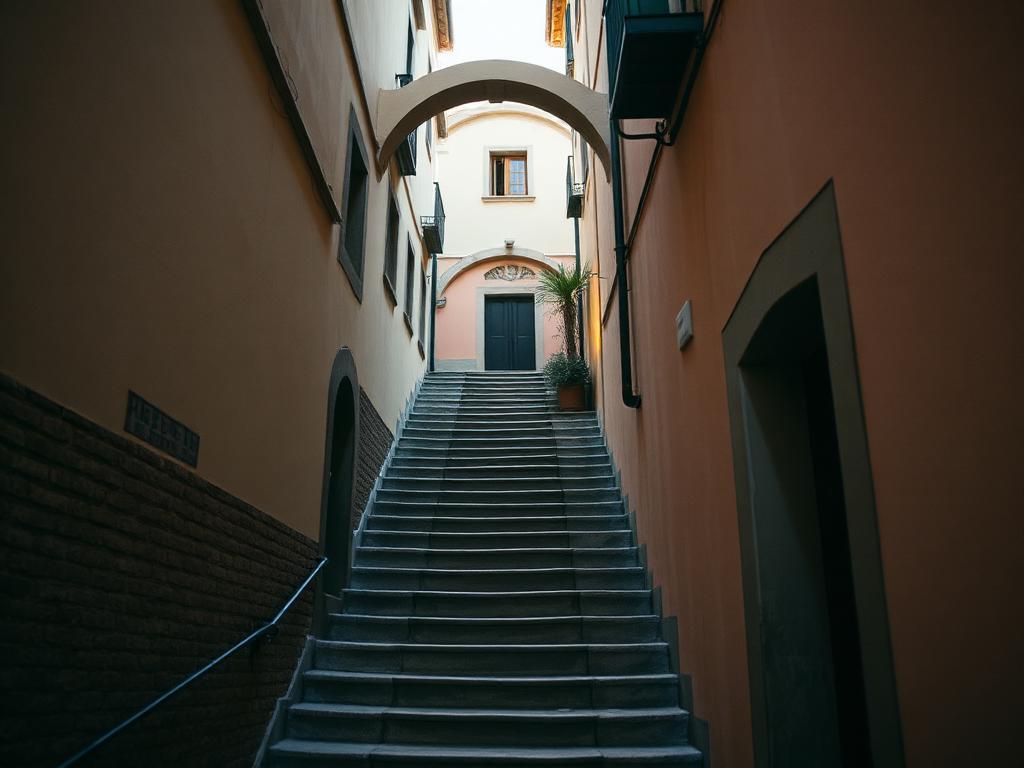 Vicolo con scalinata e arco nella Pigna di Sanremo